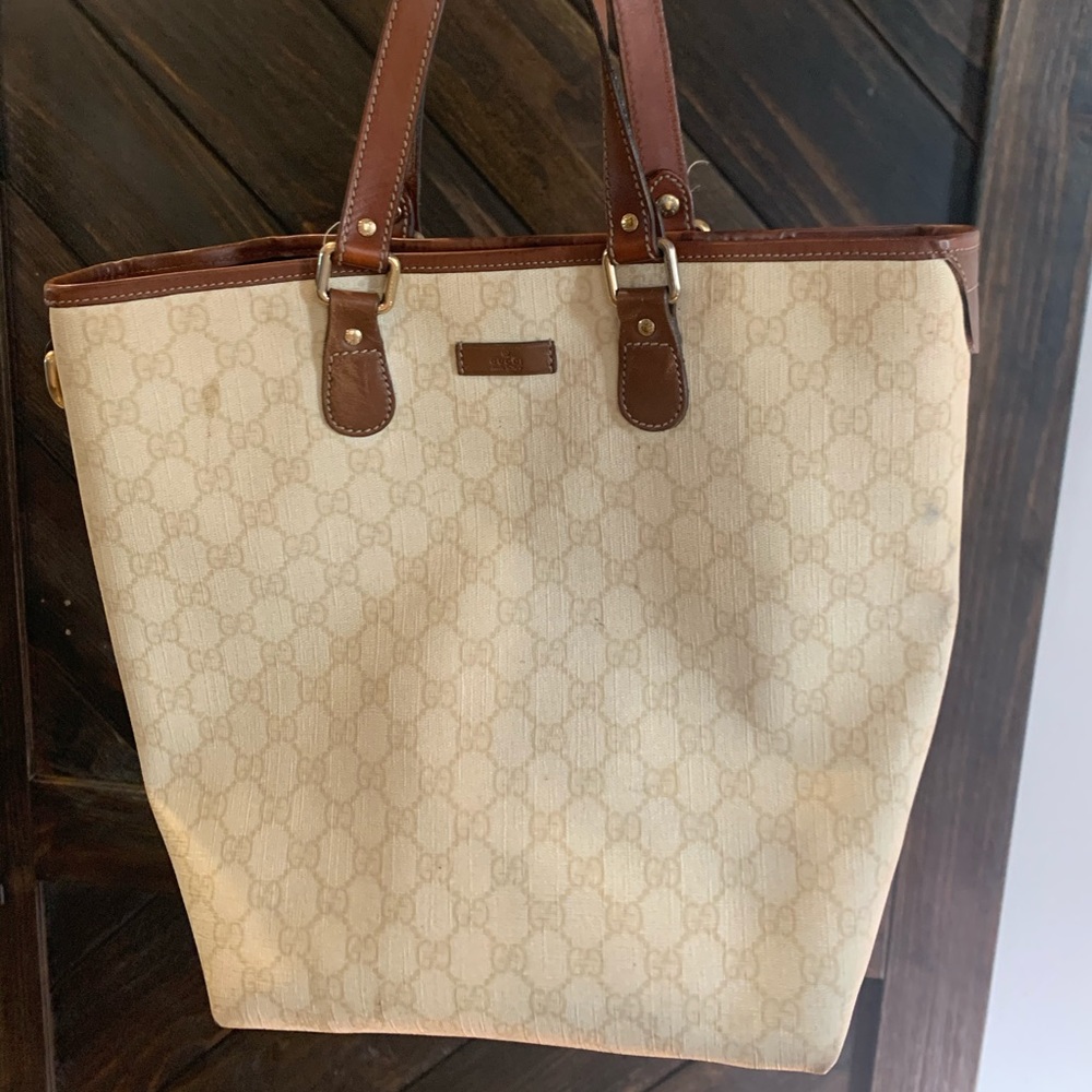 Vintage Gucci cream coated canvas tote